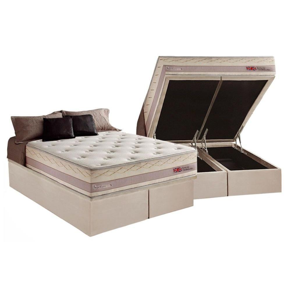 Cama Box Baú Queen: Colchão Molas Herval Maxspring Tower + Base Crc Suede Clean(158X198) - 1