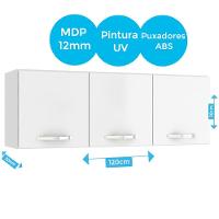 Armário Aéreo Light 120cm 3 Portas Branco Novo Tempo - 2