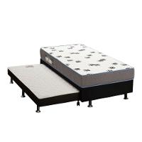 Cama Box c/Auxiliar Solteiro: Colchão Espuma Ortobom D33 Light + Base CRC Courano Black(88x188) - 1