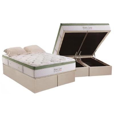 Cama Box Baú Queen: Colchão Molas Herval Enadas Monte Carlo Hr Visco + Base Clean(158X198)