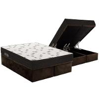 Cama Box Baú Queen: Colchão Espuma D45 Ortobom Ligh Saúde Ortopillow + Base CRC Suede Brown(158x198) - 1