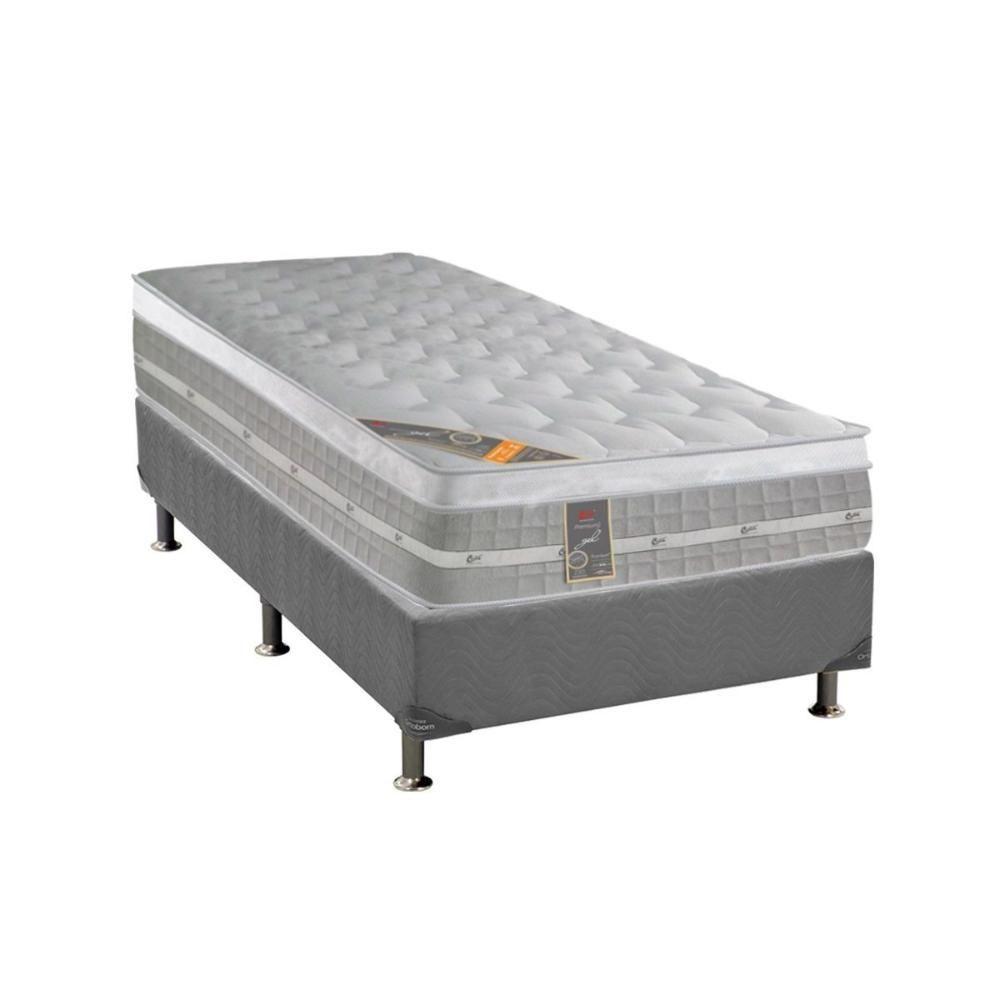 Cama Box Solteiro: Colchão Molas Castor Pocket Premium Gel + Base CRC Suede Gray(88x188) - 1