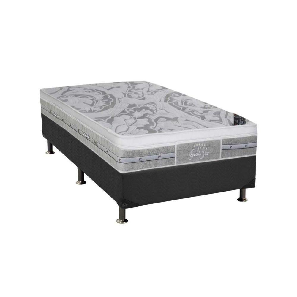 Cama Box Solteiro: Colchão Molas Pocket Ensacadas Castor  SLX Grand Plush + Base CRC Suede Gray(88x188) - 1