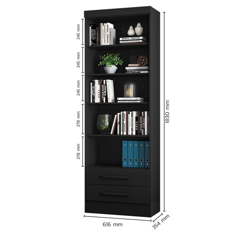 Estante Livreiro 2 Gavetas E 5 Prateleiras Fancy Q01 Preto Fosco - 4