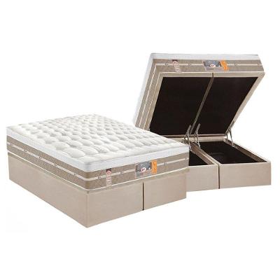 Cama Box Baú Queen: Colchão Molas Castor  Silver Star Air + Base Crc Suede Clean(158X198)