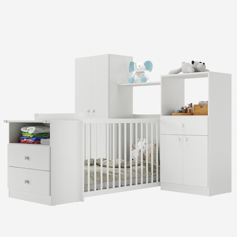 Quarto Infantil Com Berço Cômoda Olívia Branco - 8