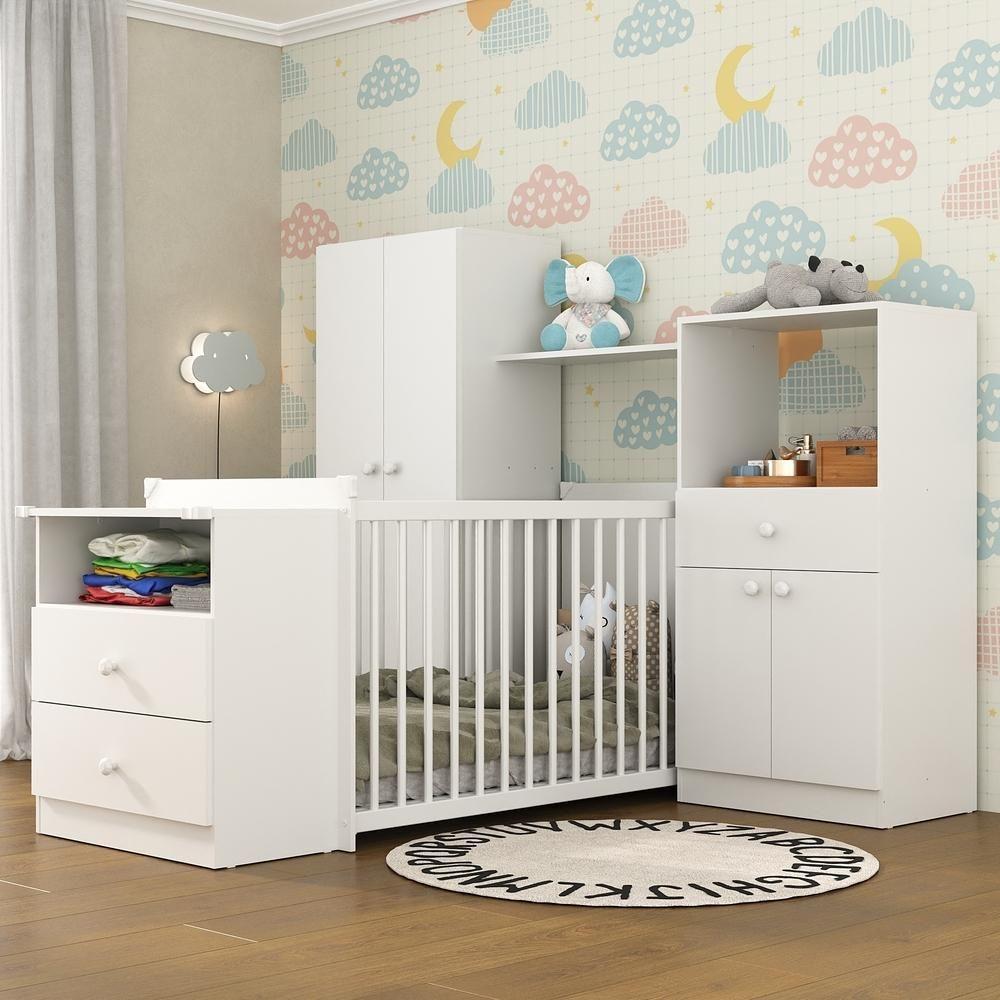 Quarto Infantil Com Berço-cômoda E Colchão Incluso Olívia Branco - 1
