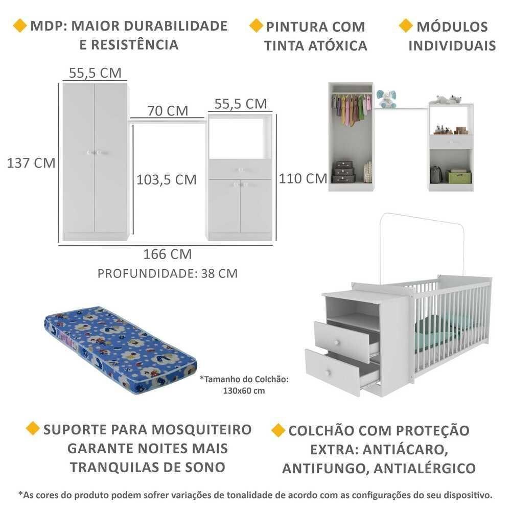 Quarto Infantil Com Berço-cômoda E Colchão Incluso Olívia Branco - 2