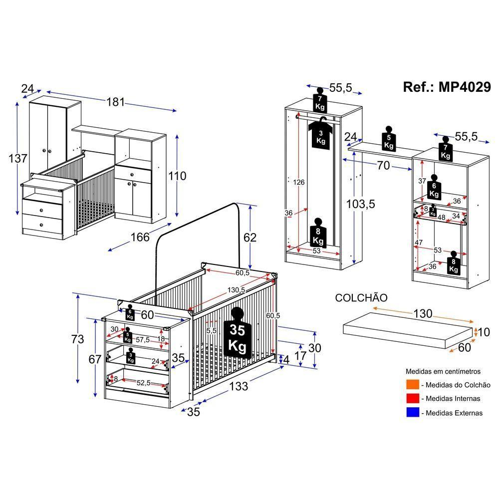 Quarto Infantil Com Berço-cômoda E Colchão Incluso Olívia Branco - 6