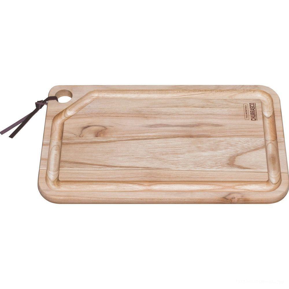 Tábua Para Churrasco Retangular Em Madeira Teca Com Acabamento Natural 33 X 20 Cm - 1