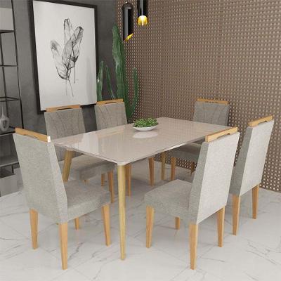 Conjunto De Mesa 160x90 6 Cadeiras Onix Off White bege Escuro