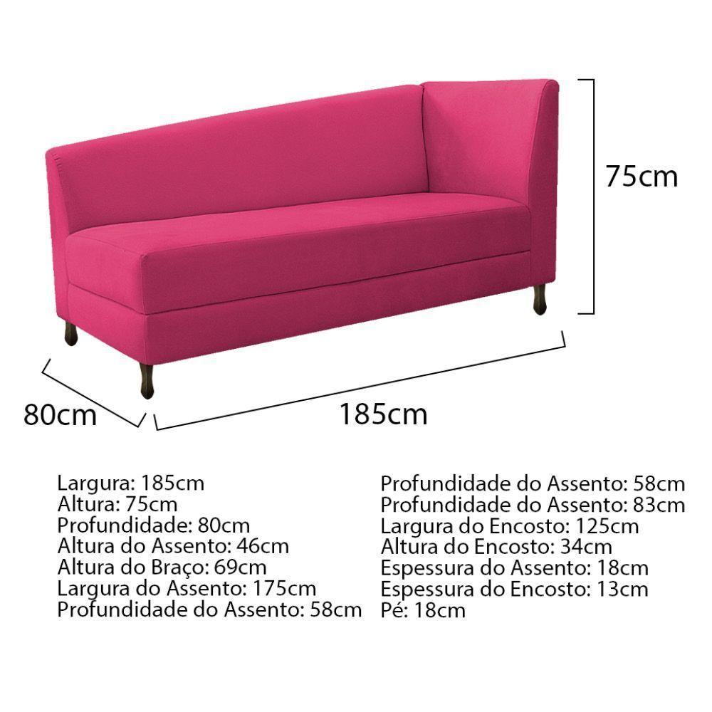 Kit Diva Recamier Heitor 185Cm Lado Esquerdo E 02 Poltronas Luiza Suede - Doce Sonho Móveis Pink - 3