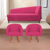 Kit Diva Recamier Heitor 185Cm Lado Esquerdo E 02 Poltronas Luiza Suede - Doce Sonho Móveis Pink - 1