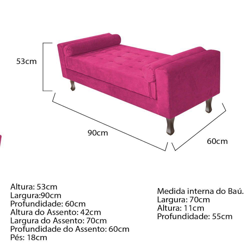 Recamier Baú Félix Solteiro 90 Cm Suede - Doce Sonho Móveis Pink - 2