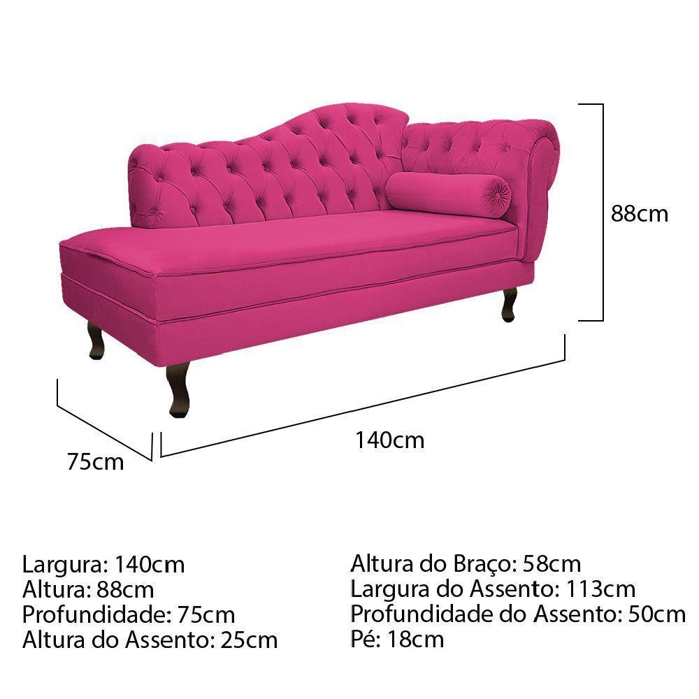 Diva Recamier Diana 140cm Lado Esquerdo Suede - Doce Sonho Móveis Pink - 2