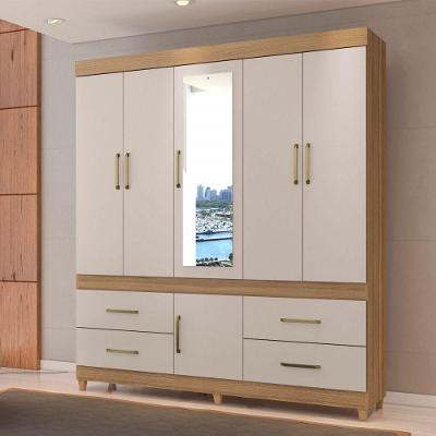 Guarda Roupa Casal Guarujá 6 Portas de Bater 4 Gavetas Amêndoa Com Off White