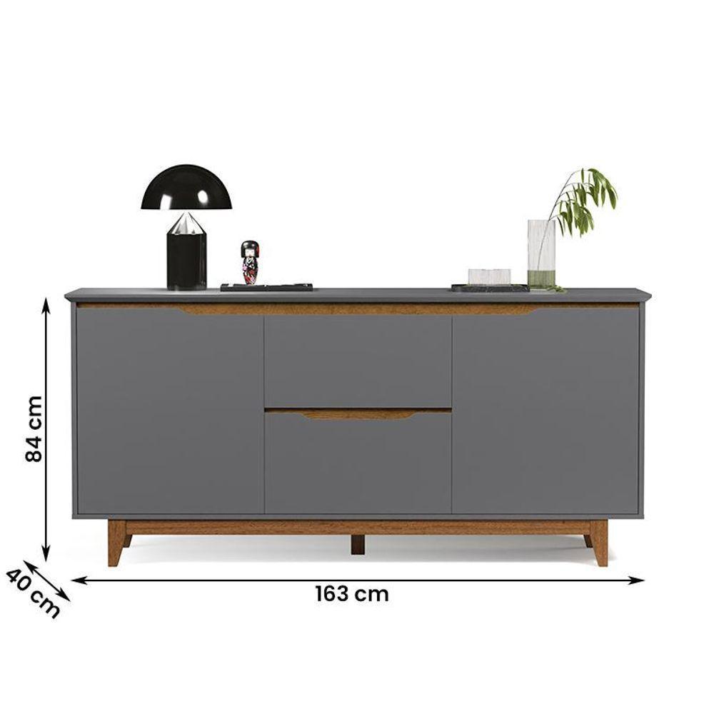 Aparador Buffet Flow 2 Portas 2 Gavetas Pés Madeira Maciça Cinza/freijo Cinza/freijo - 2