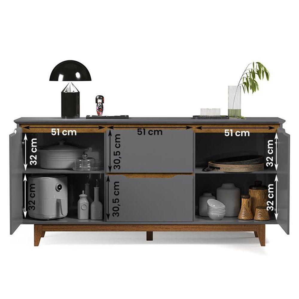 Aparador Buffet Flow 2 Portas 2 Gavetas Pés Madeira Maciça Cinza/freijo Cinza/freijo - 3