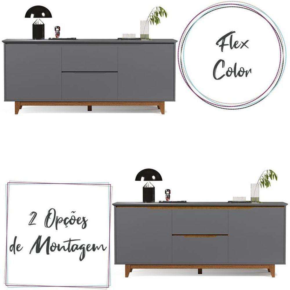 Aparador Buffet Flow 2 Portas 2 Gavetas Pés Madeira Maciça Cinza/freijo Cinza/freijo - 4