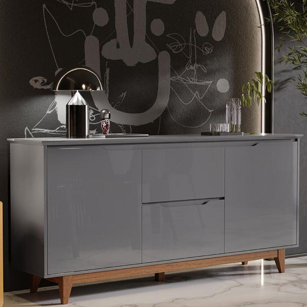Aparador Buffet Flow 2 Portas 2 Gavetas Pés Madeira Maciça Cinza/freijo Cinza/freijo - 5