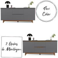 Aparador Buffet Flow 2 Portas 2 Gavetas Pés Madeira Maciça Cinza/freijo Cinza/freijo