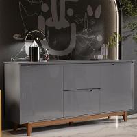 Aparador Buffet Flow 2 Portas 2 Gavetas Pés Madeira Maciça Cinza/freijo Cinza/freijo - 5