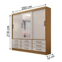 Guarda-Roupa 3 Portas 9 Gavetas C/Espelho Cinamomo/Off White - 2