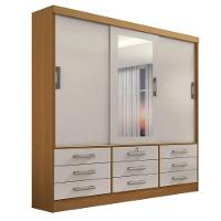 Guarda-Roupa 3 Portas 9 Gavetas C/Espelho Cinamomo/Off White - 3