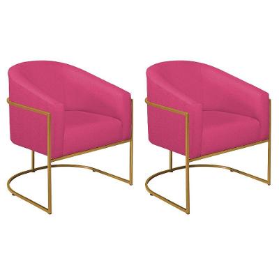 Kit 02 Poltronas Decorativas Luiza Base De Ferro Dourado Suede - Doce Sonho Móveis Pink