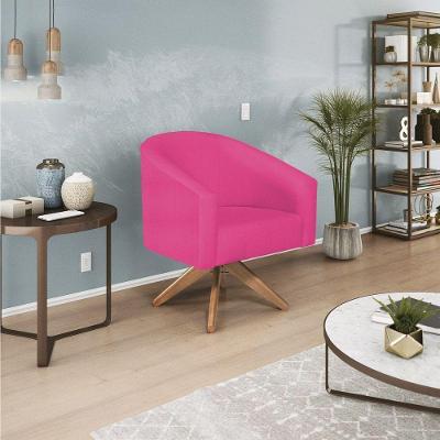 Poltrona Decorativa Luiza Base Giratória De Madeira Suede - Doce Sonho Móveis Pink