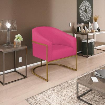 Poltrona Decorativa Luiza Base De Ferro Dourado Suede - Doce Sonho Móveis Pink