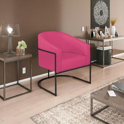Poltrona Decorativa Luiza Base De Ferro Preto Suede - Doce Sonho Móveis Pink