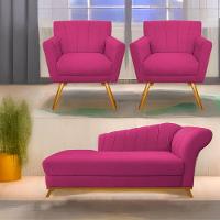 Kit Diva Recamier Vanessa 140Cm Lado Esquerdo E 02 Poltronas Laura Suede Cor Pink - 9