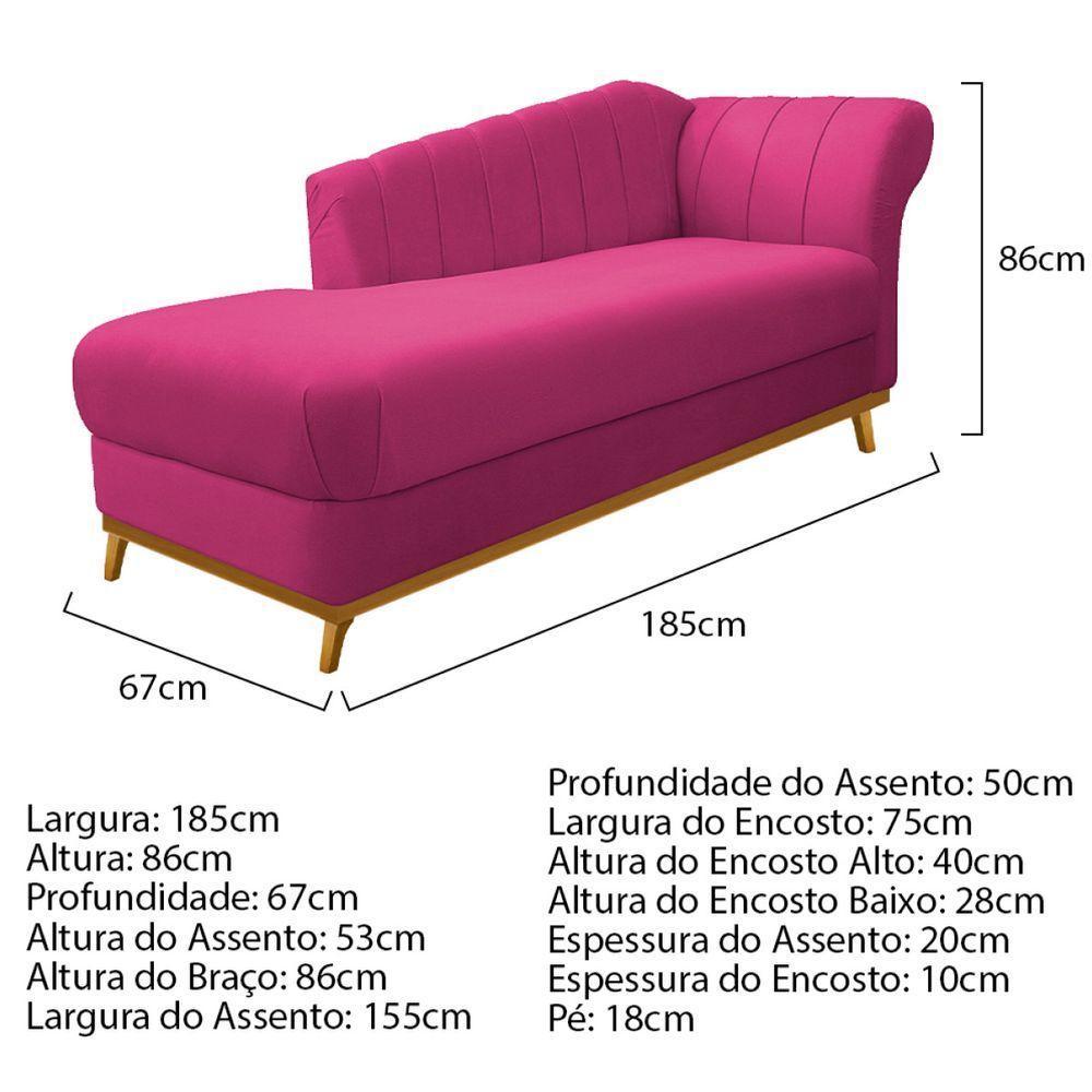 Kit Diva Recamier Vanessa 185Cm Lado Esquerdo E 02 Poltronas Laura Suede Cor Pink - 8