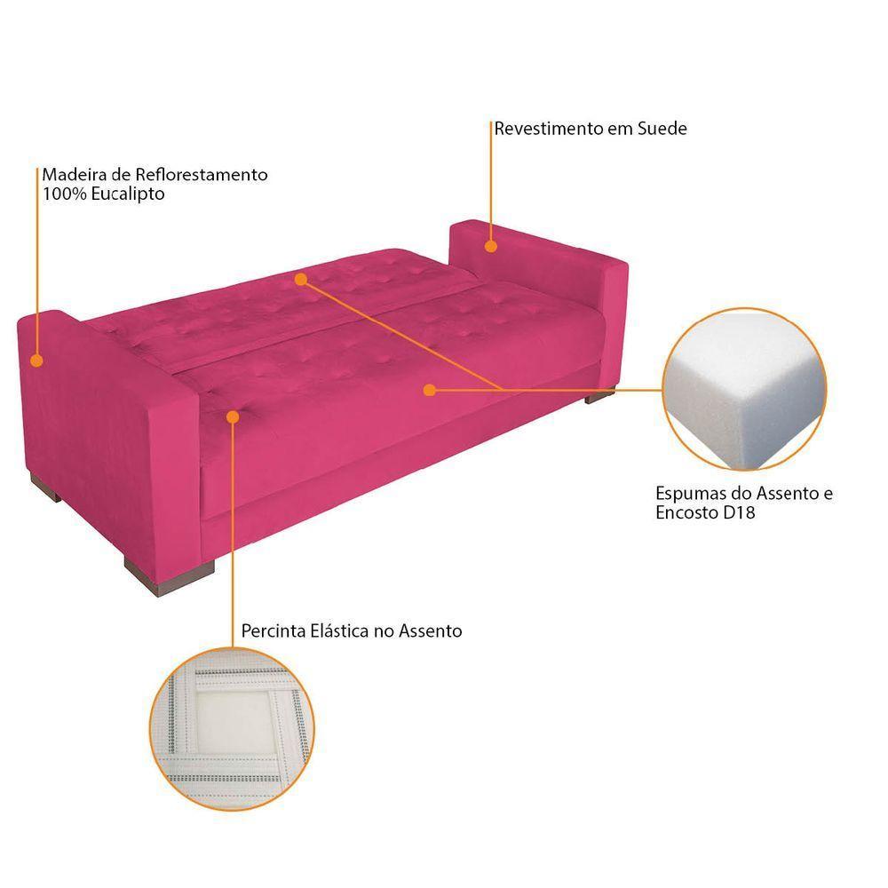Sofá Cama 3 Lugares Jobim Suede - Doce Sonho Móveis Pink - 6