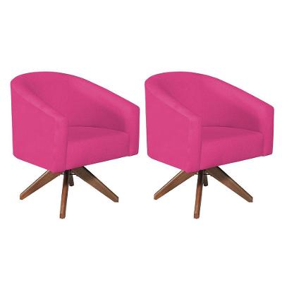 Kit 02 Poltronas Decorativas Luiza Base Giratória De Madeira Suede - Doce Sonho Móveis Pink