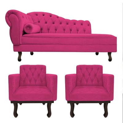 Kit Diva Recamier Diana 160Cm Lado Direito E 02 Poltronas Classic Suede Pink