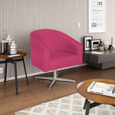 Poltrona Decorativa Luiza Base Giratória De Metal Suede - Doce Sonho Móveis Pink