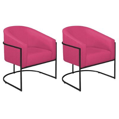 Kit 02 Poltronas Decorativas Luiza Base De Ferro Preto Suede - Doce Sonho Móveis Pink