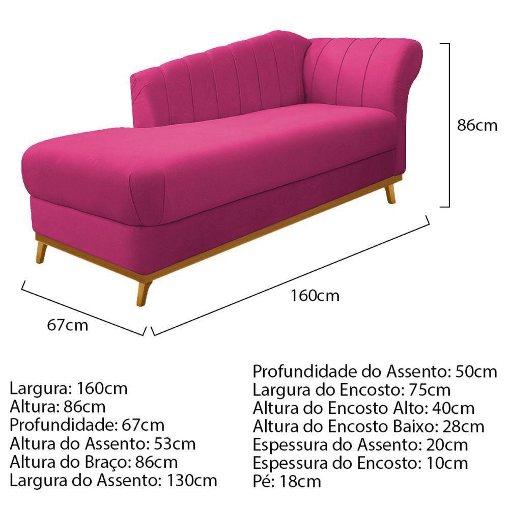 Kit Diva Recamier Vanessa 160Cm Lado Esquerdo E 02 Poltronas Laura Suede Cor Pink - 5