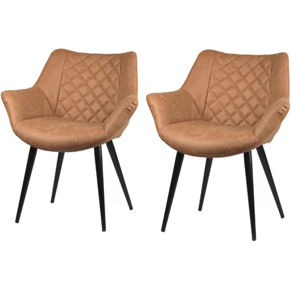 Kit 2 Cadeiras Com Braços Cinara Rivatti Revestida Em Pu Caramelo Base Aço - 1
