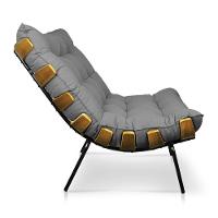 Kit 01 Poltrona E 01 Puff Costela Linho Grafite A26 Base De Metal - D'Rossi - 13