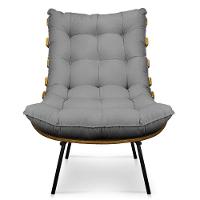 Kit 01 Poltrona E 01 Puff Costela Linho Grafite A26 Base De Metal - D'Rossi - 15