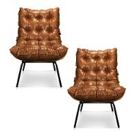 Kit 02 Poltronas Costela Corano Nozes Base Metal - 1