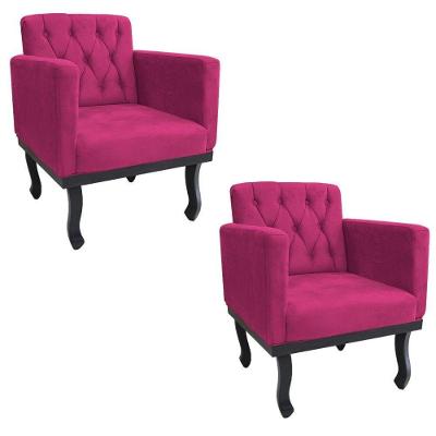 Kit 02 Poltronas Classic Pés Luís Xv Suede Pink