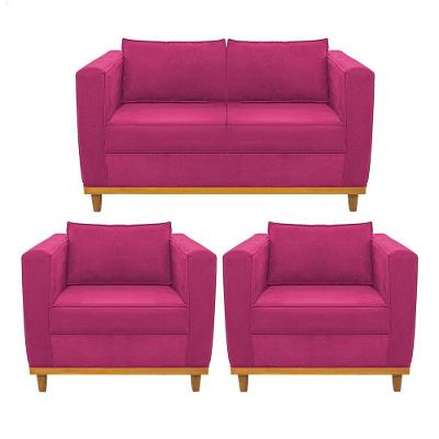 Kit Sofá 2 Lugares 2 Poltronas Europa Suede Pink