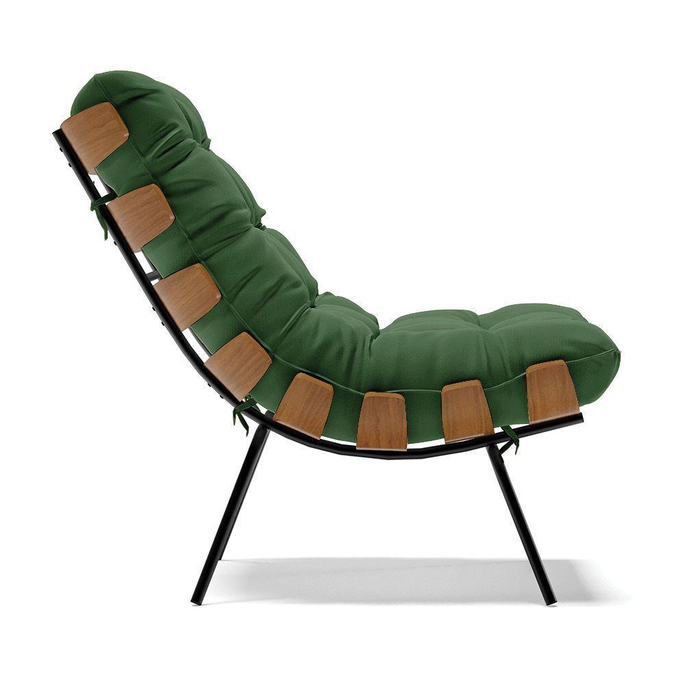 Kit 02 Poltronas Costela Suede Base Metálica Preto Verde - 7