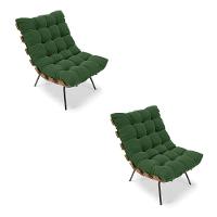 Kit 02 Poltronas Costela Suede Base Metálica Preto Verde - 1