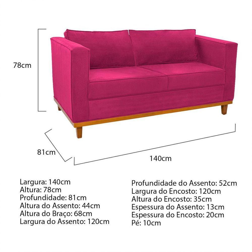 Kit Sofá 2 Lugares Poltrona Europa Suede Pink - 5