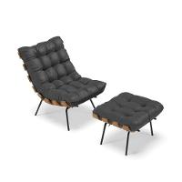 Kit 01 Poltrona E 01 Puff Costela Corino Preto - 1